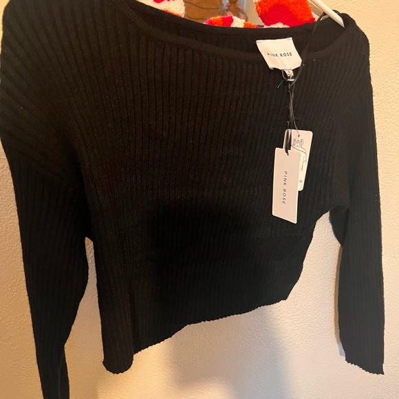 Pink Rose Black Ribbed Sweater - Picture 5 of 5